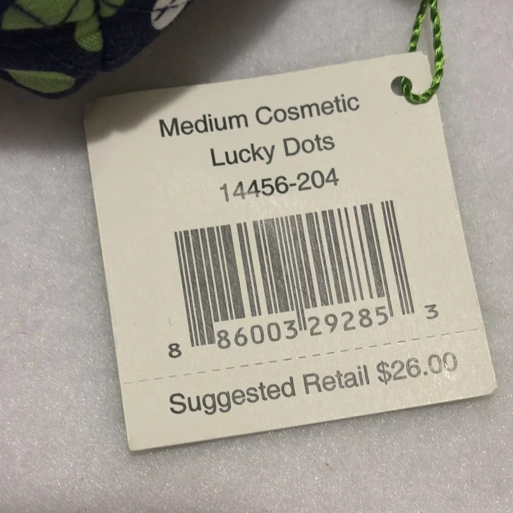 Vera Bradley Cosmetic Medium Lucky Dots Blue Polka Dots Green White Zip Closure‎